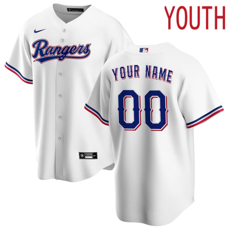 Youth Texas Rangers Nike White Home Replica Custom MLB Jersey->youth mlb jersey->Youth Jersey
